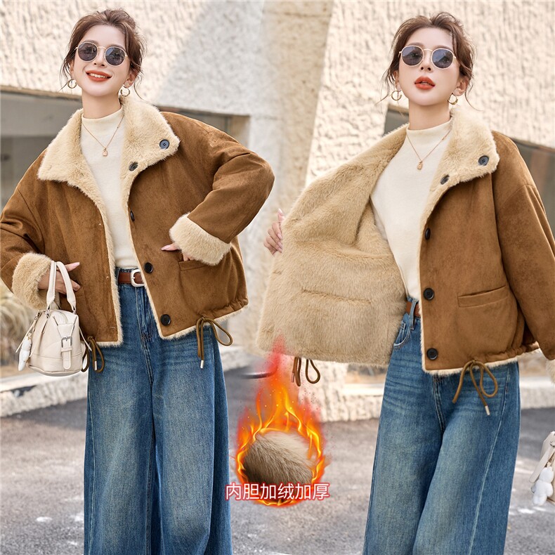 2025年冬季新款时尚舒适柔软两面穿皮毛一体外套,女装棉衣/棉服,心心服饰