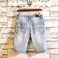 D002-p38砖墙白墙日系大码直筒宽松休闲牛仔裤破洞百搭五分裤，男装牛仔裤，星座103A