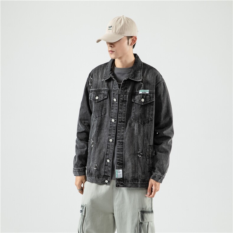 JK820-p80 M-5X无影墙ins牛仔夹克绣花破洞大码男日系CITYBOY图片