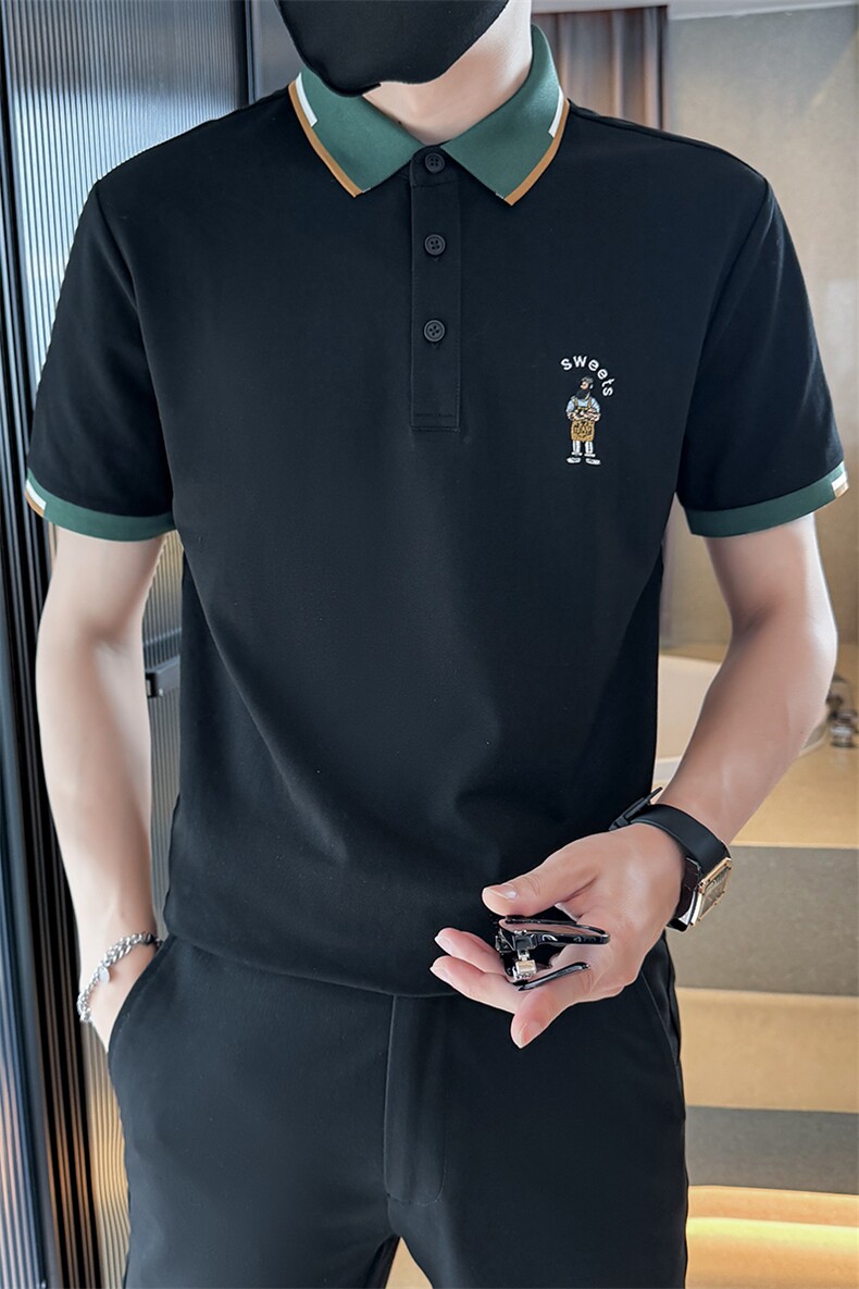 2025新款撞色领夏季短袖T恤翻领刺绣Polo衫A390-P55,男装T恤,电商D342