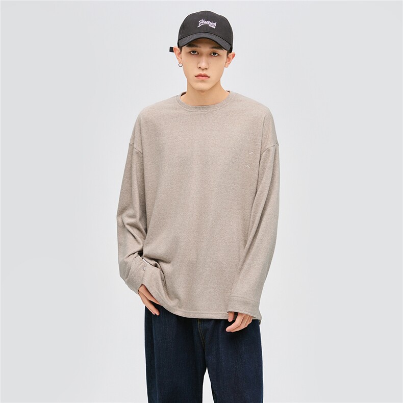 23004-P55控78高品质仿羊毛四点刺绣打底衫袖子纽扣长袖t恤卫衣，男装T恤，电商B280-1（原A049）