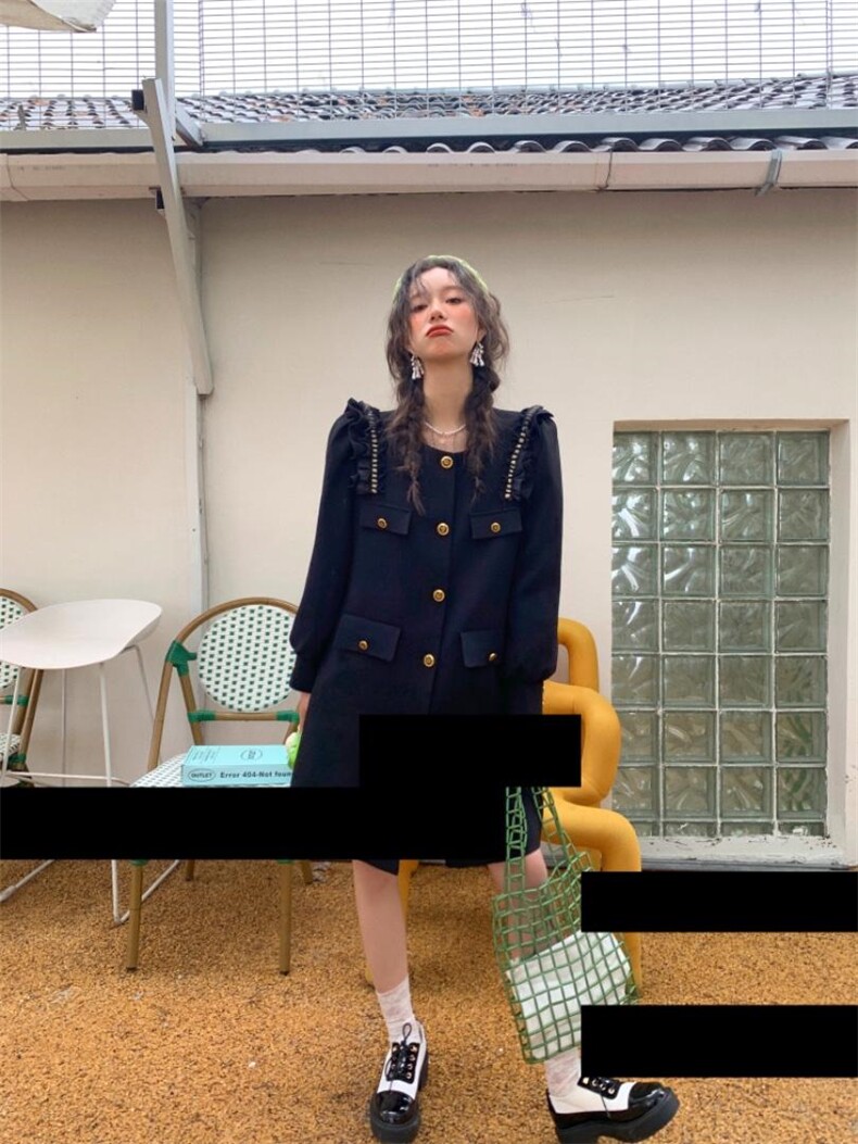 中长款直筒黑色西装外套，女装西装，YOUER DENG