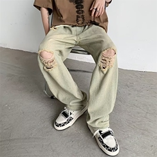 破洞直筒牛仔裤男夏乞丐裤痞帅潮牌炸街长裤宽松直筒裤NK1468-P38，男装牛仔裤，星座1008