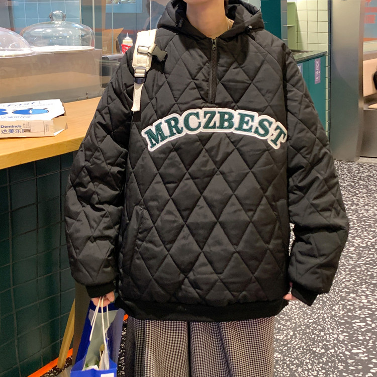 MY038-P135连帽套头棉衣刺绣菱形格棉服男控155，男装棉衣，星座1408-1