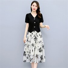 不规则短袖T韩版新款设计感显瘦修身V领套装，女装套装/套裙，布芭啦