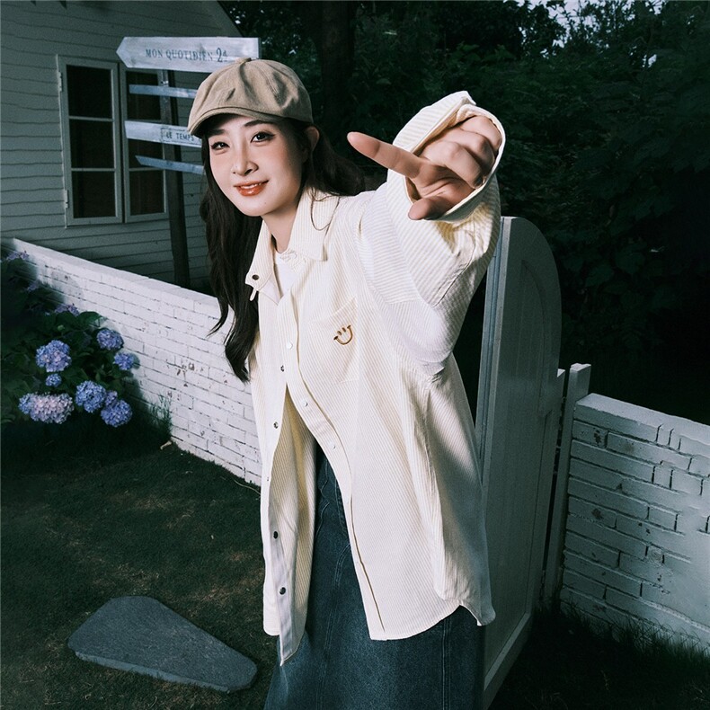 美式复古长袖条纹衬衫男欧美街头垂坠感衬衣薄款外套情侣潮牌男衬,男装衬衫,星座1210-1