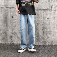 宽松直筒长裤直脚牛仔裤青春流行男水洗KJ61P42，男装牛仔裤，星座1116-2