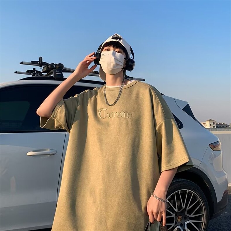 夏季新款宽松男五分袖短袖男潮牌港风刺绣圆领上衣服T012-P30,男装T恤,星座308B-1