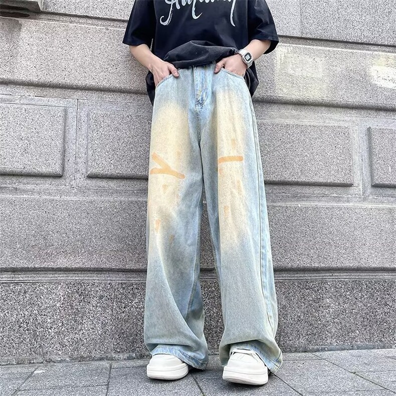 夏款男牛仔裤渐变色扎染直筒宽松长裤NK9164P50,男装牛仔裤,星座1013-1