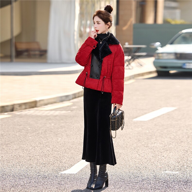 大货已出，2025新款冬装短款加厚羽绒服90%白鸭绒拼接皮毛一体,女装羽绒服,依万里