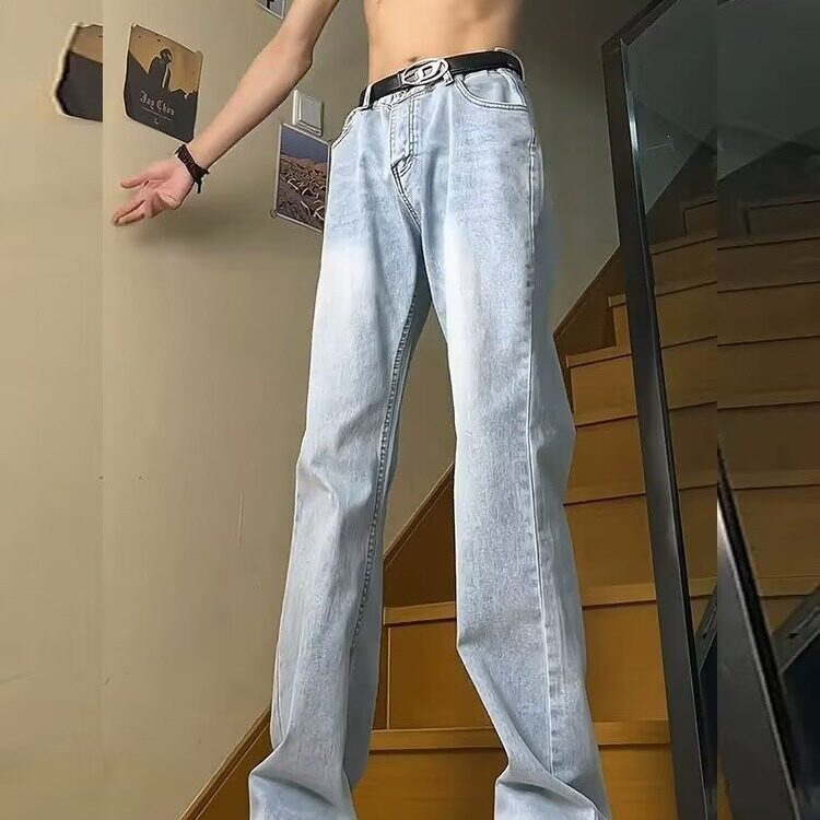 美式复古牛仔裤男春夏季新款高街宽松显瘦设计感阔腿直筒长裤子,男装牛仔裤,星座506A