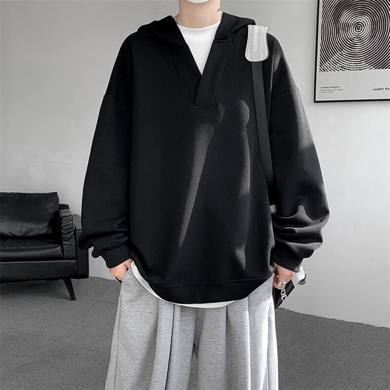 8XL-M叠穿假两件卫衣重磅连帽V领拼接套头衫宽松大码外套WY006P65,男装卫衣,电商B312