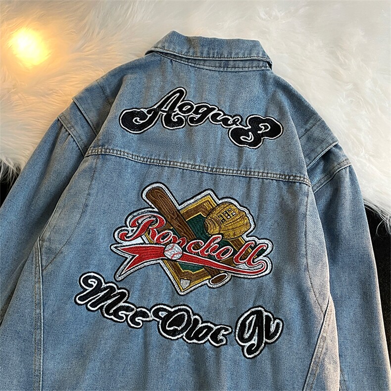 美式复古情侣做旧夹克宽松潮牌设计感刺绣牛仔外套男女JK3606-P80，男装工装外套，星座1008-1