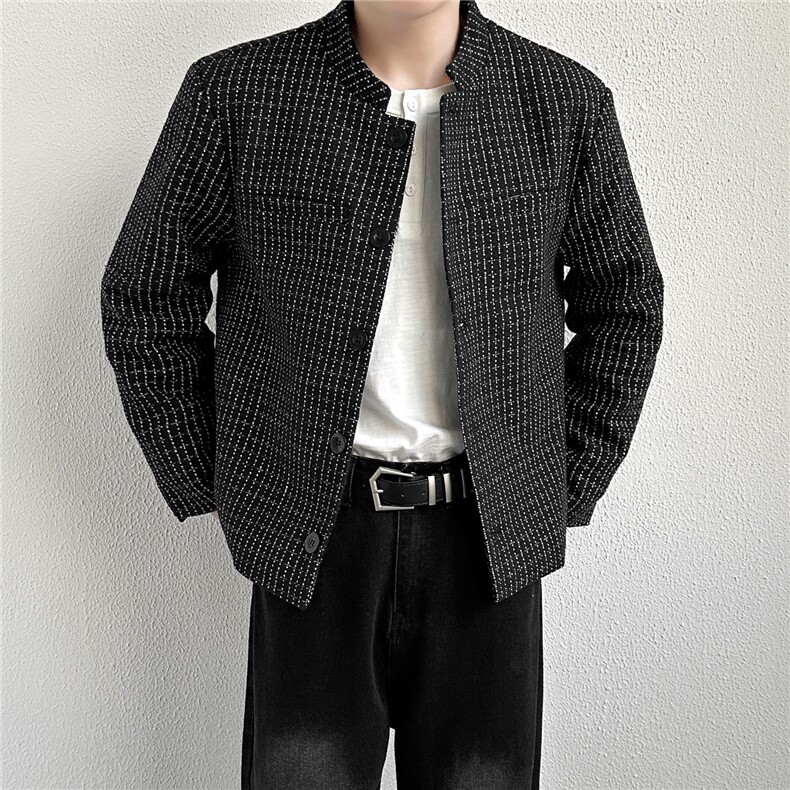 短款垫肩格子外套男春秋高级感痞帅飞行夹克新中式西服上衣JK73,男装夹克,星座516A