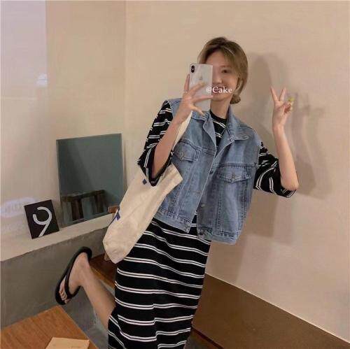 【现货】牛仔两件套针织连衣裙，女装连衣裙，秋水月亮