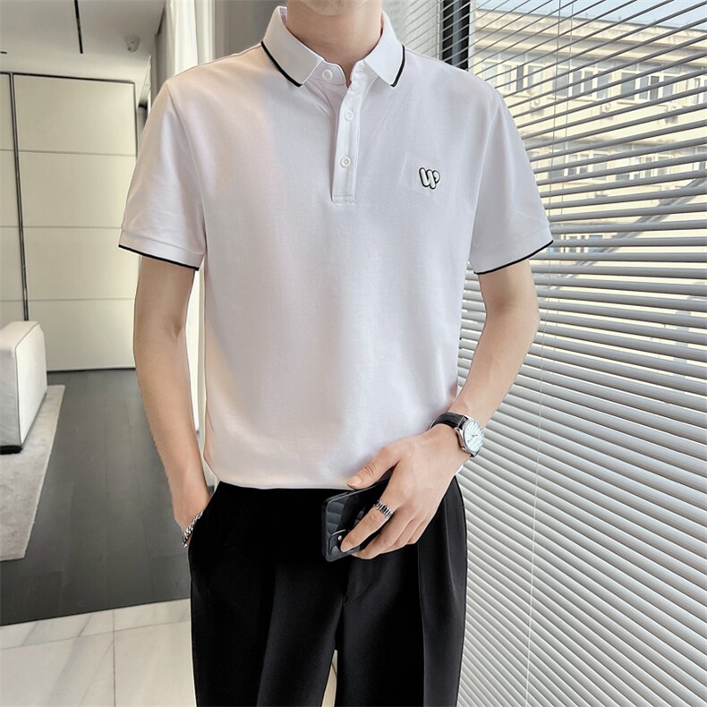 夏季店主风修身简约刺绣POLO衫轻熟风短袖翻领T恤T2312-P45,男装Polo衫,电商A413