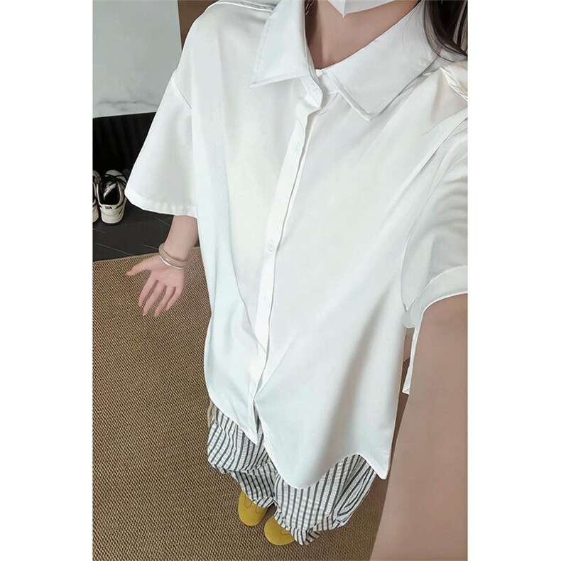 雅痞风垂感短袖衬衫男女同款夏季薄款冰丝宽松廓形潮流百搭衬衣服,男装衬衫,电商A102