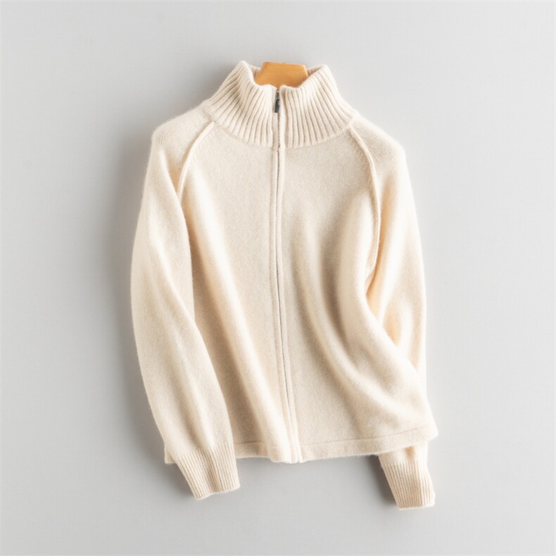 2025年秋季休闲/淑女常规款长袖舒适时尚百搭拉链开衫，女装针织衫/毛衣，江帆羊绒