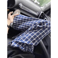 美式高街潮牌男女泡泡格子休闲裤直筒宽松慵懒显瘦阔腿休闲长裤子，男装休闲裤，电商A443