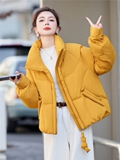 现货！无帽立领保暖厚款白鸭绒羽绒服女，女装羽绒服，沐七七