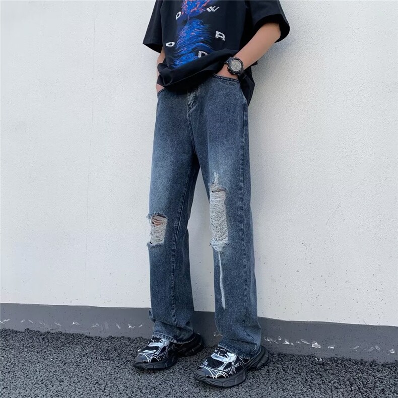 美式vibe裤子高街水洗牛仔裤男设计感小众拉链裤XK8034P42，男装牛仔裤，星座1116-2