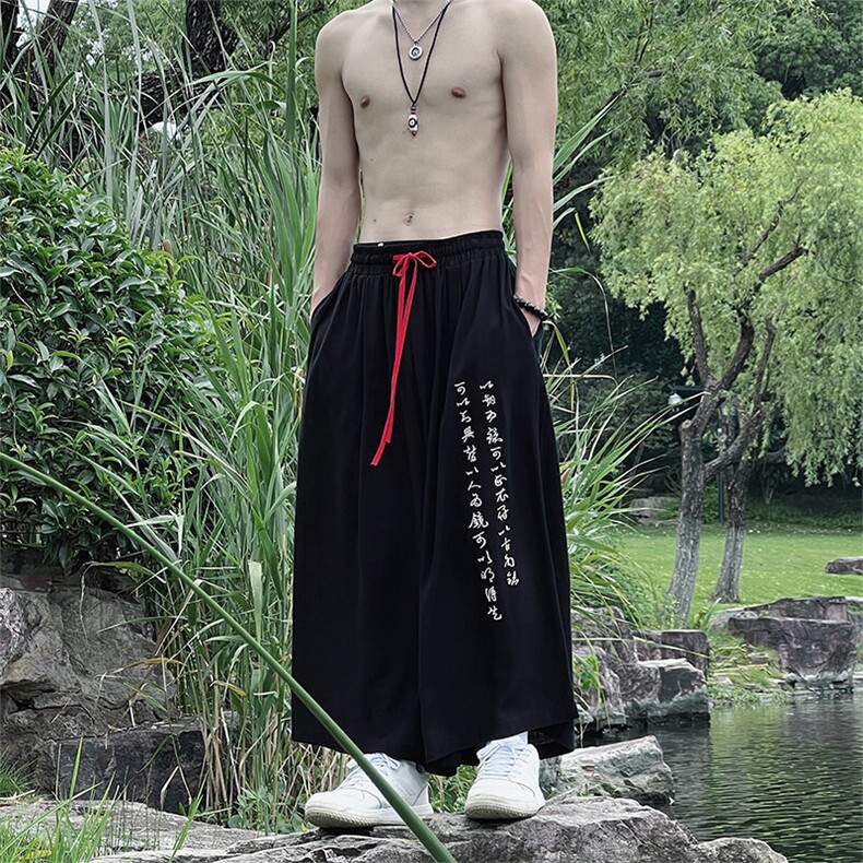 现货男士休闲裤新中式大码书法刺绣阔腿裤八分裤ZK031-P55,男装休闲裤,电商A021