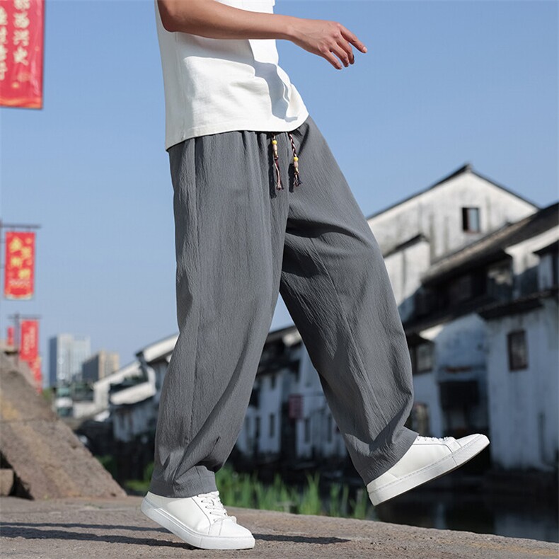春夏新款风棉麻宽松透气休闲裤男士帅气阔腿直筒裤K2511-P65,男装休闲裤,电商A008