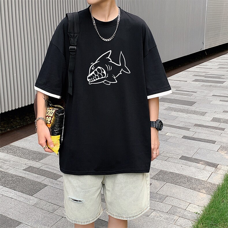 JT55041-P25假两件短袖t恤男大码胖子半袖体恤半截袖港风,男装T恤,电商A040