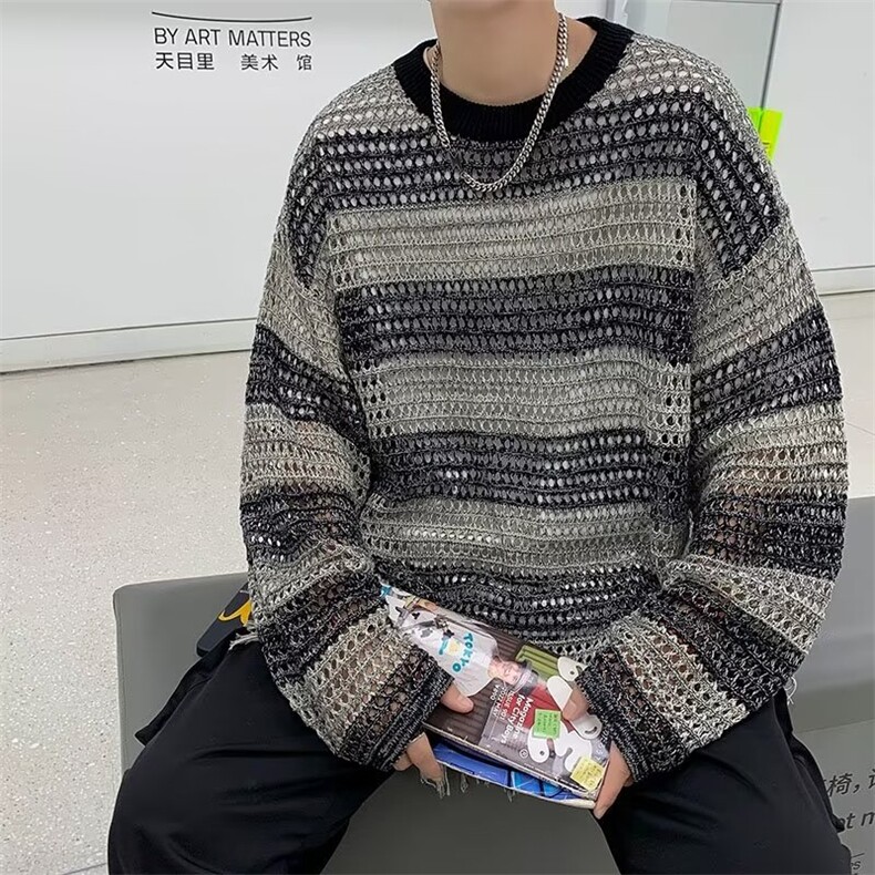 男慵懒风休闲针织衫镂空流苏边MY229P38,男装针织衫/毛衣,星座1116-2