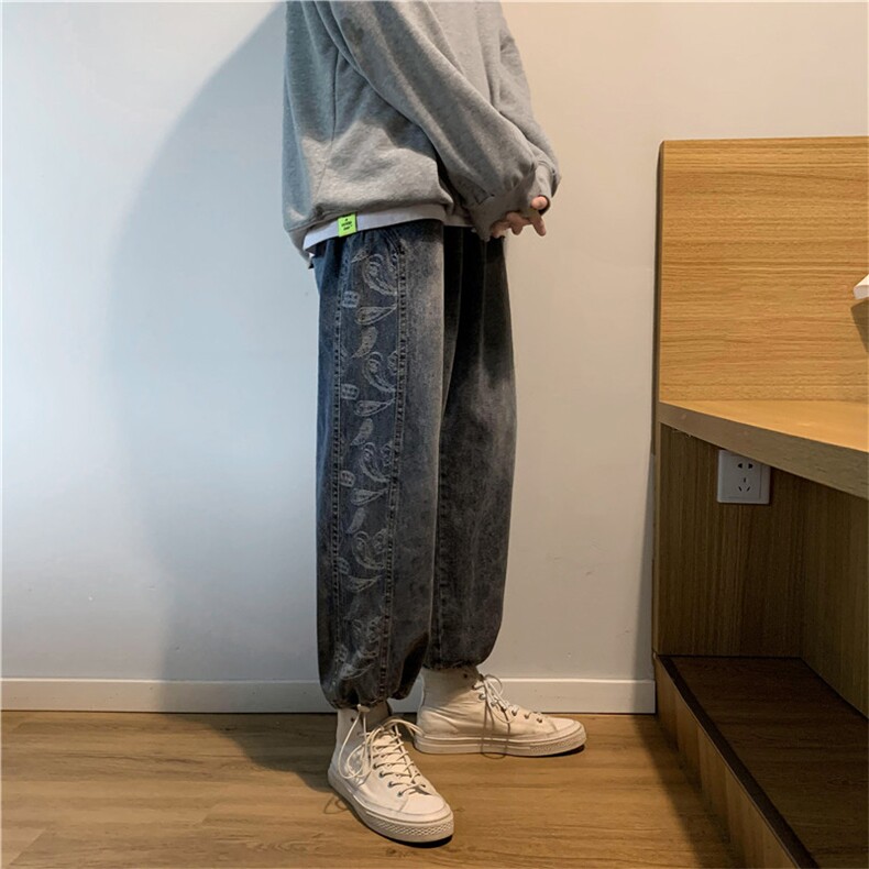 秋冬港风复古宽松直筒牛仔裤男女束脚ins潮牌阔腿牛仔裤G299-p45，男装牛仔裤，星座1008-1