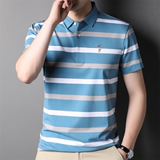 中年男短袖POLO衫2024夏季条纹翻领商务休闲免烫上衣SFT3127-P62，男装Polo衫，星座1105-3