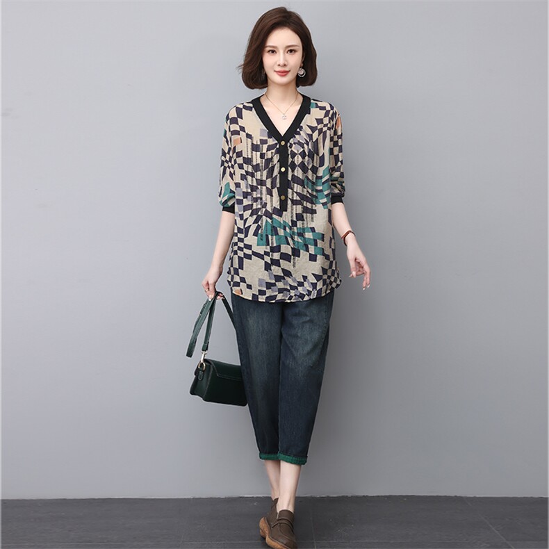 2023年春夏季宽松镶钻印花拼接水洗时尚套装，女装套装/套裙，叶笙衣