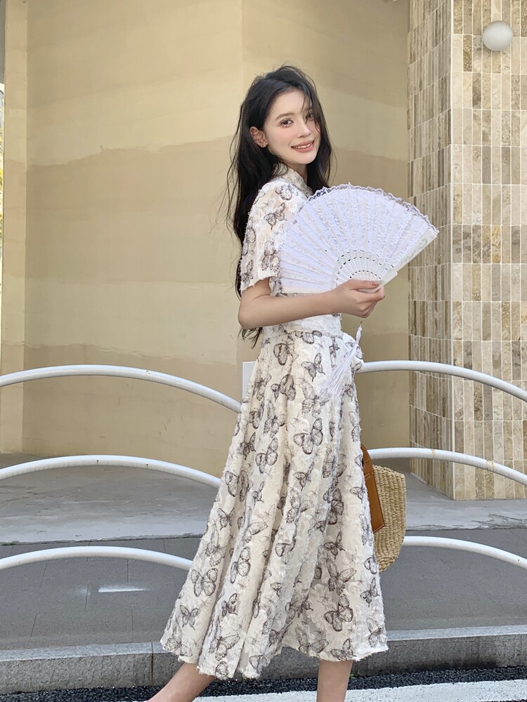 新中式改良旗袍超好看连衣裙女2025夏季新款显瘦时尚盘扣国风长裙,女装连衣裙,含赞