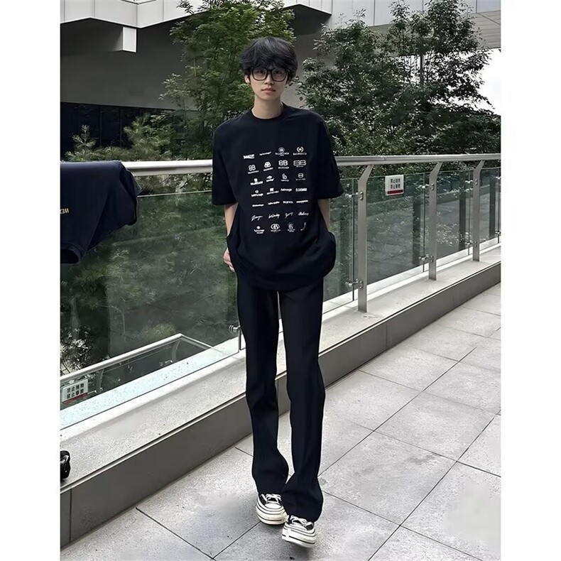 短袖t恤男士2025新款印花T恤夏季潮牌百搭纯棉圆领半袖衫图片