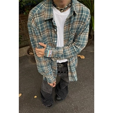 衬衫男美式复古格纹长袖衬衣高级感痞帅休闲外套A2250-P35，男装衬衫，星座208-5