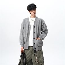 8XL-M大码V领开衫毛衣外套男日系复古宽松慵懒风针织衫KS002p55，男装针织衫/毛衣，电商B312