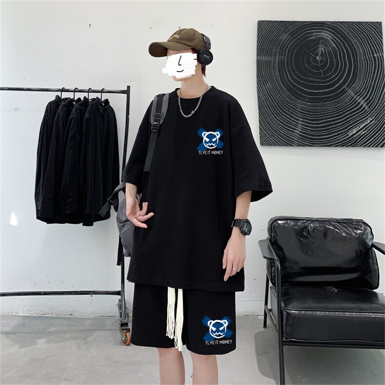 电商DSA028-TZDTHp420-P50夏季华夫格套装男T恤短裤两件套港风,男装休闲套装,电商A028