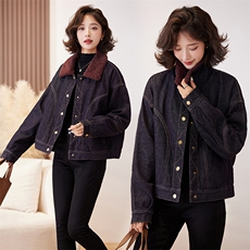 2024秋冬新款翻领潮流牛仔短外套女夹旅行出街夹棉保暖外套潮，女装牛仔外套，江南女神
