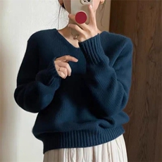 秋冬新款V领宽松显瘦气质百搭羊毛衫，女装羊毛衫，梵泰羊绒