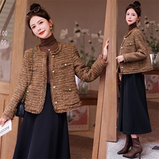 【bao款现货】2024新款春季加厚粗花呢小香南瓜色外套含30毛，女装毛呢外套，雅静靓衣
