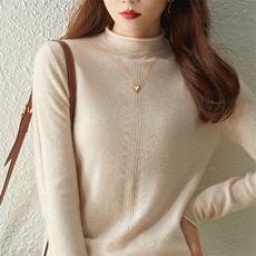 优雅女士半高领山羊绒衫修身显瘦保暖针织衫，女装羊绒衫，暖思纯羊绒