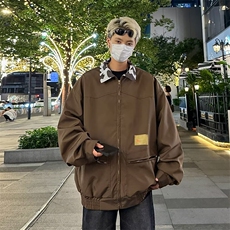 美式撞色酒红色工装外套女秋冬2024新款秋季宽松夹克W6201-P59，男装夹克，星座412-2