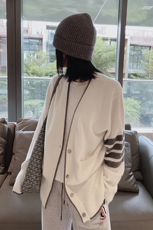秋季新款舒适显瘦时尚百搭包芯纱TB白开衫针织衫，女装针织衫/毛衣，恒恩羊绒