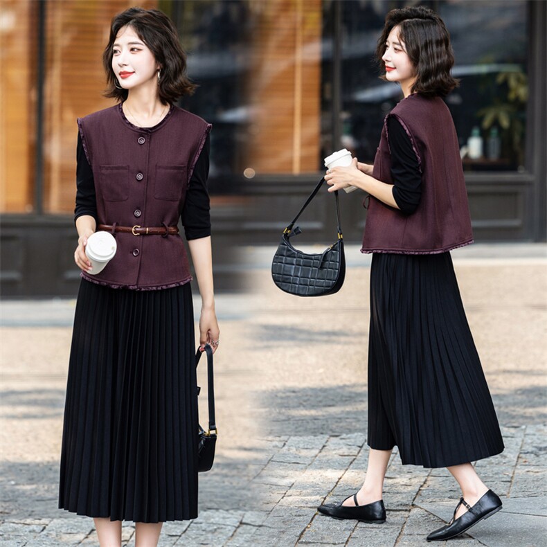 2025新款春秋款超火套装裙子女两件套时尚气质春装马甲连衣裙长裙，女装套装/套裙，意芙