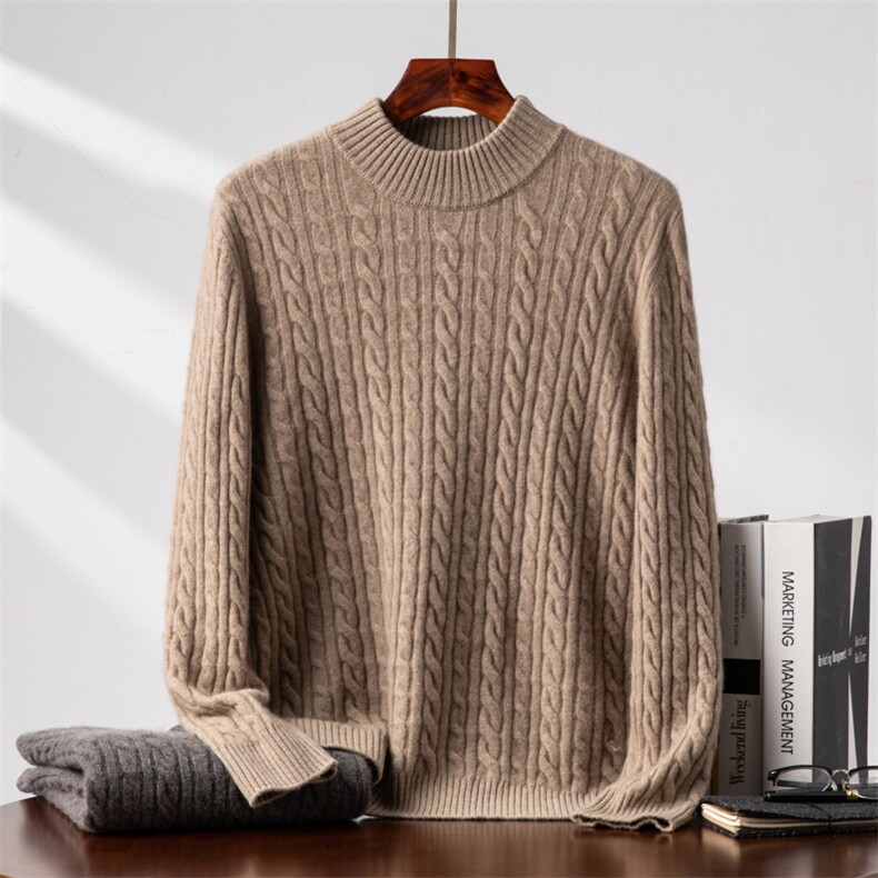 2025年秋季新款百搭女士七针双股麻花半高领羊绒衫，男装羊绒套衫，台绒羊绒