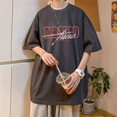 现货美式潮牌半袖百搭简约圆领重磅五分袖男夏季宽松纯棉印花上衣，男装T恤，星座218-1（原230）