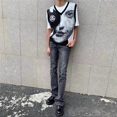 美式潮牌高街牛仔裤修身直筒复古微喇cleanfit裤子男潮WLK255-P47，男装牛仔裤，星座1008