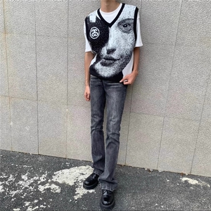 美式潮牌高街牛仔裤修身直筒复古微喇cleanfit裤子男潮WLK255-P47图片