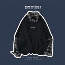 秋季格子帅气卫衣男潮牌假两件休闲长袖中性宽松外套韩版y717-p38，男装卫衣，星座1008-2