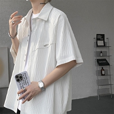 CS1140特-特批40控78肌理纹oversize宽松情侣短袖短袖大码衬衫，男装T恤，电商A059